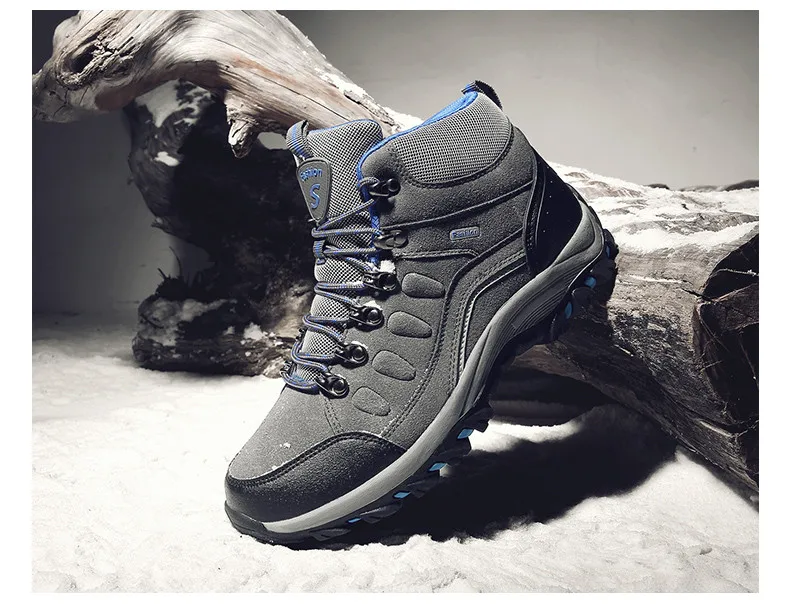 New Men's Winter Boots Warm Plush Snow Boots Outdoor Non-Slip Couple Hiking Boots High-Top Waterproof Sneakers Men's Ankle Boots