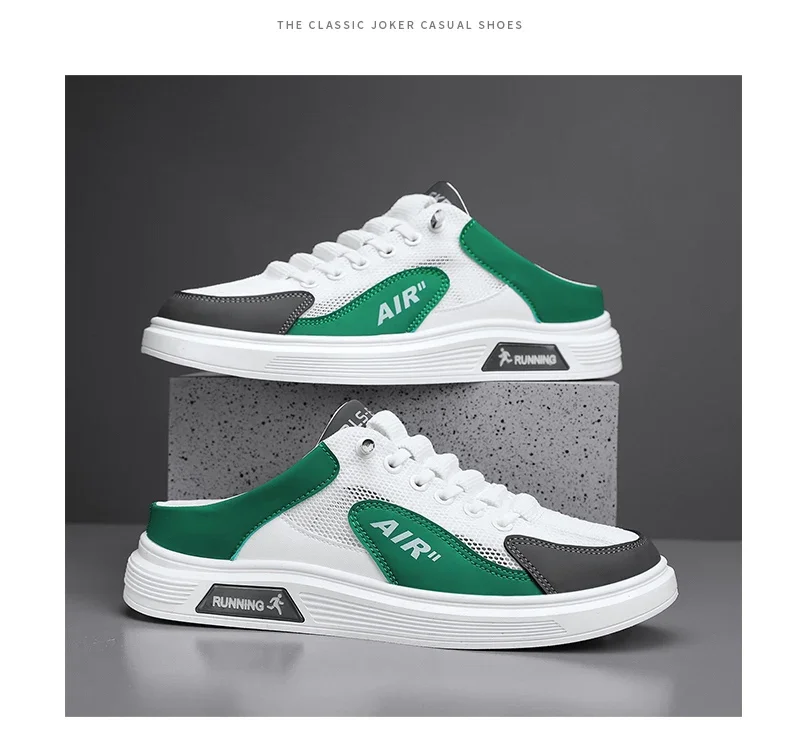 Half Slippers Men Low-top Canvas Shoes Casual Breathable Sneakers Korean Style Autumn Lace Up Casual Non-slip Trainers