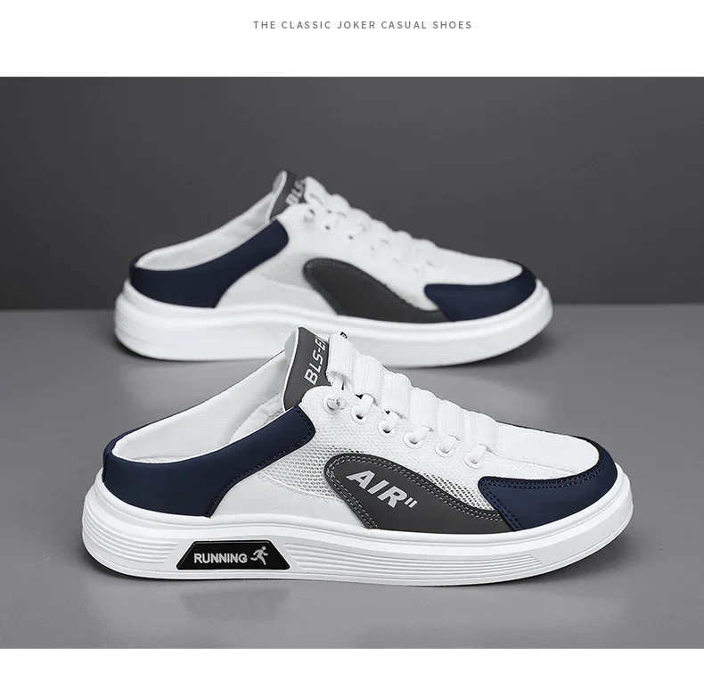 Half Slippers Men Low-top Canvas Shoes Casual Breathable Sneakers Korean Style Autumn Lace Up Casual Non-slip Trainers