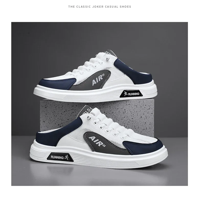 Half Slippers Men Low-top Canvas Shoes Casual Breathable Sneakers Korean Style Autumn Lace Up Casual Non-slip Trainers