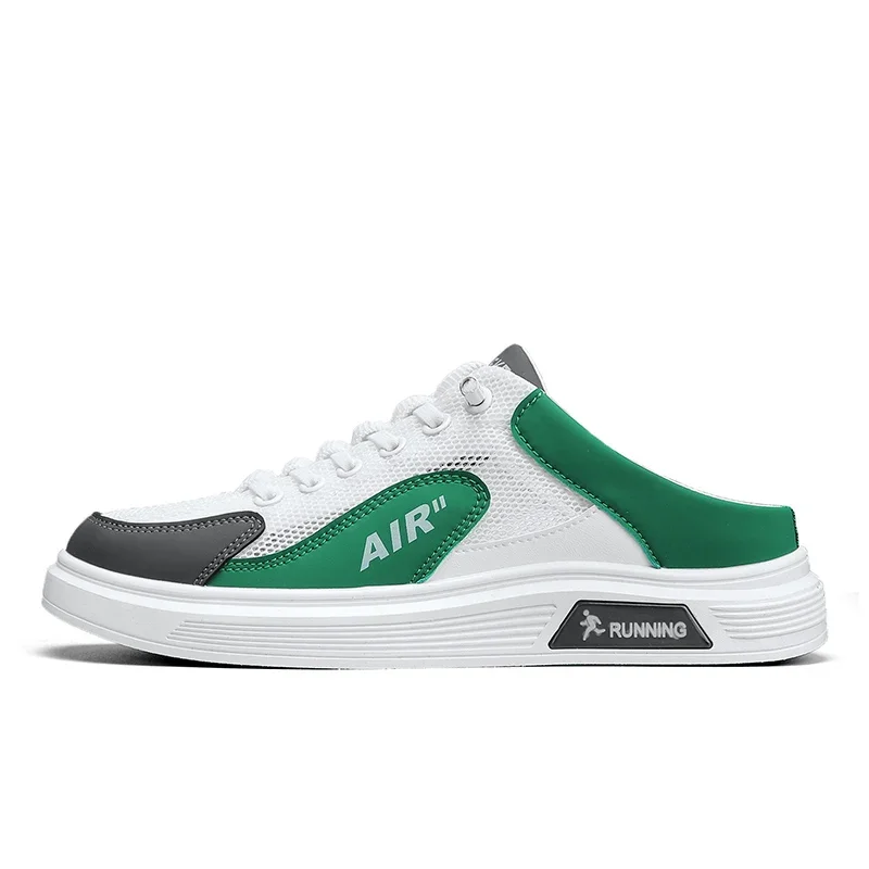 Half Slippers Men Low-top Canvas Shoes Casual Breathable Sneakers Korean Style Autumn Lace Up Casual Non-slip Trainers