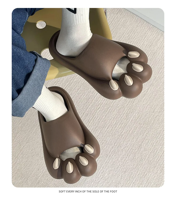 Cute Tiger Paw Slippers Men New Summer Outdoor Slides Shoes Unisex Funny Cartoon Bear Cat Claw Lovers Slipper Novelty Flip Flops