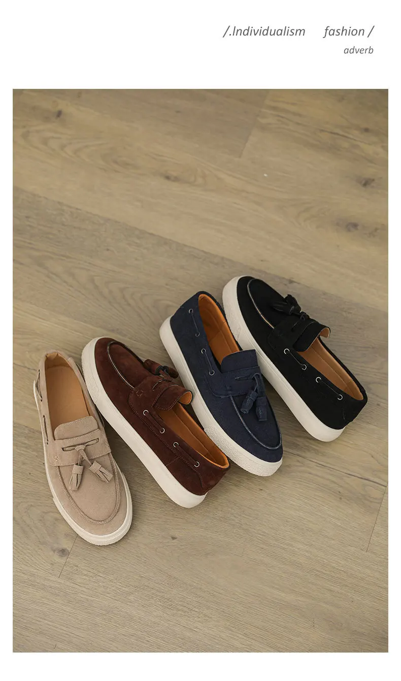 2025 Men Flat Loafers Frosted Suede Flat Shoes Comfortable Non Slip Trendy Fashion Loafers Lightweight Outdoor Casual Shoes
