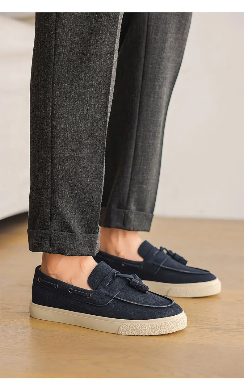 2025 Men Flat Loafers Frosted Suede Flat Shoes Comfortable Non Slip Trendy Fashion Loafers Lightweight Outdoor Casual Shoes