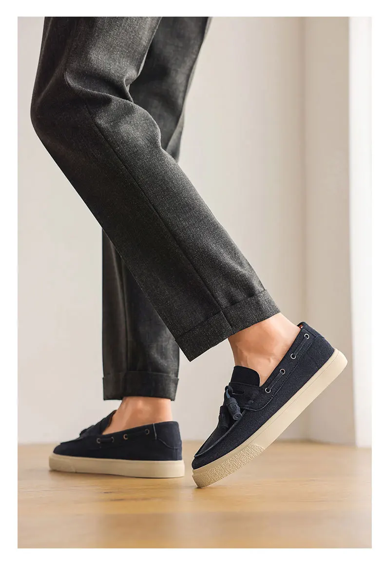2025 Men Flat Loafers Frosted Suede Flat Shoes Comfortable Non Slip Trendy Fashion Loafers Lightweight Outdoor Casual Shoes