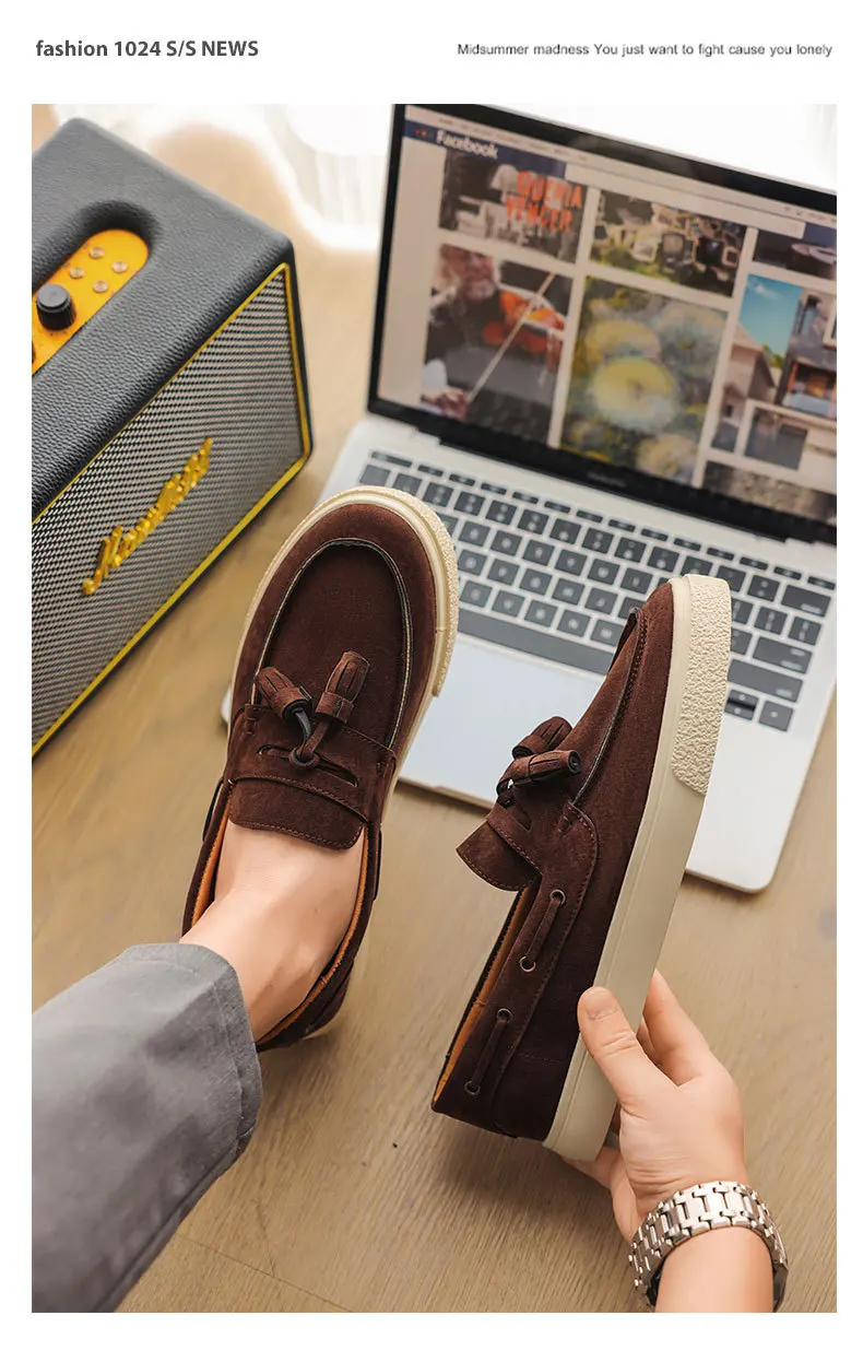 2025 Men Flat Loafers Frosted Suede Flat Shoes Comfortable Non Slip Trendy Fashion Loafers Lightweight Outdoor Casual Shoes