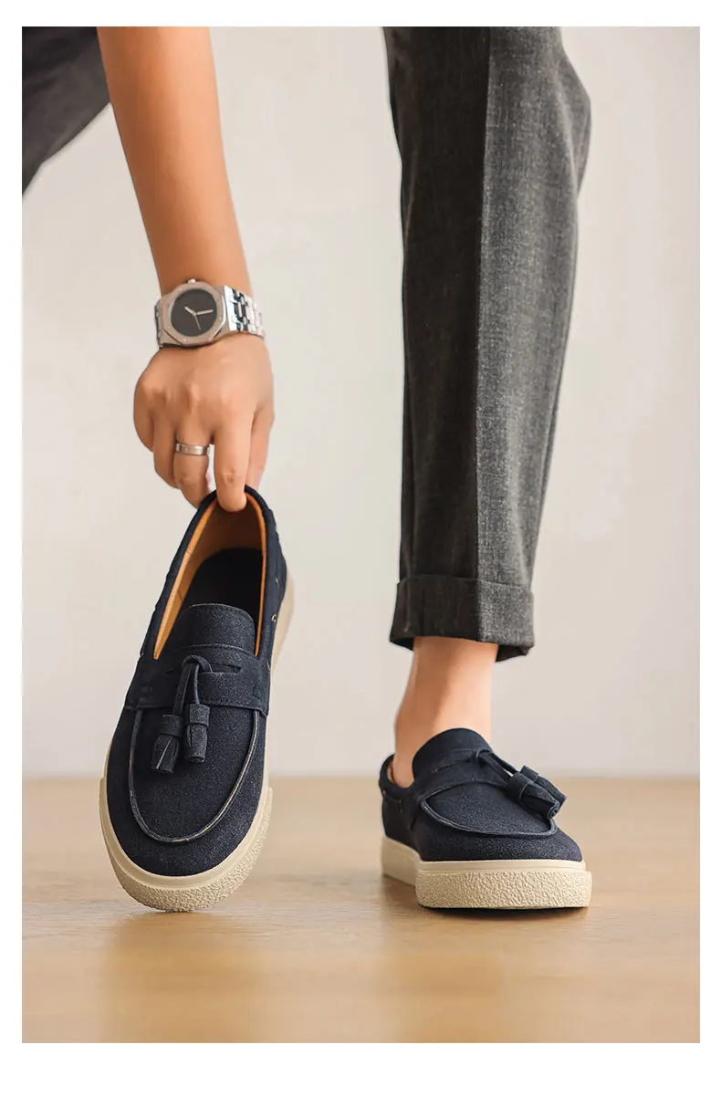 2025 Men Flat Loafers Frosted Suede Flat Shoes Comfortable Non Slip Trendy Fashion Loafers Lightweight Outdoor Casual Shoes