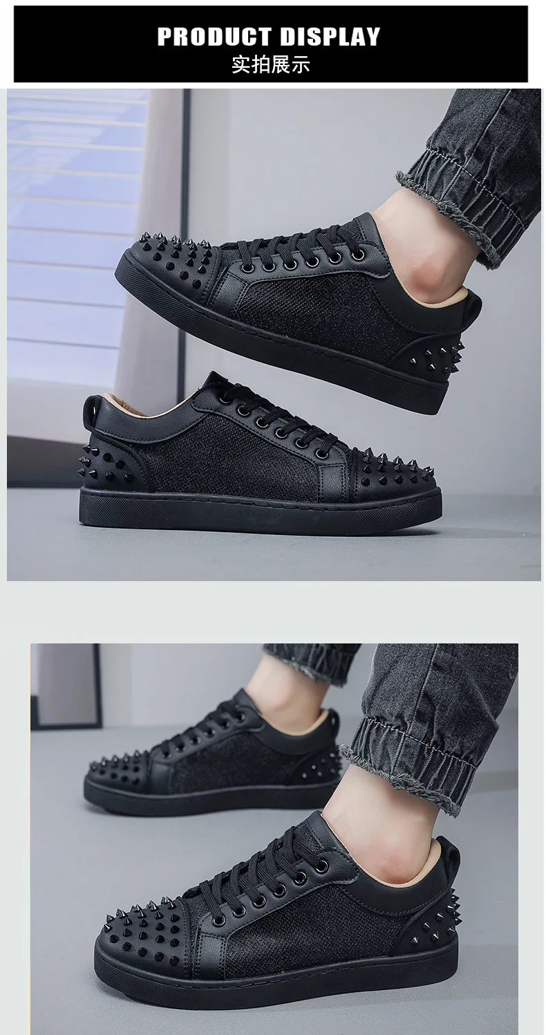 New Fashion Silver Trainers Glitter Spiky Shoes Men Lace Up Sneakers Low Top Shoes Red Sole Man Designer Sneaker With Spikes