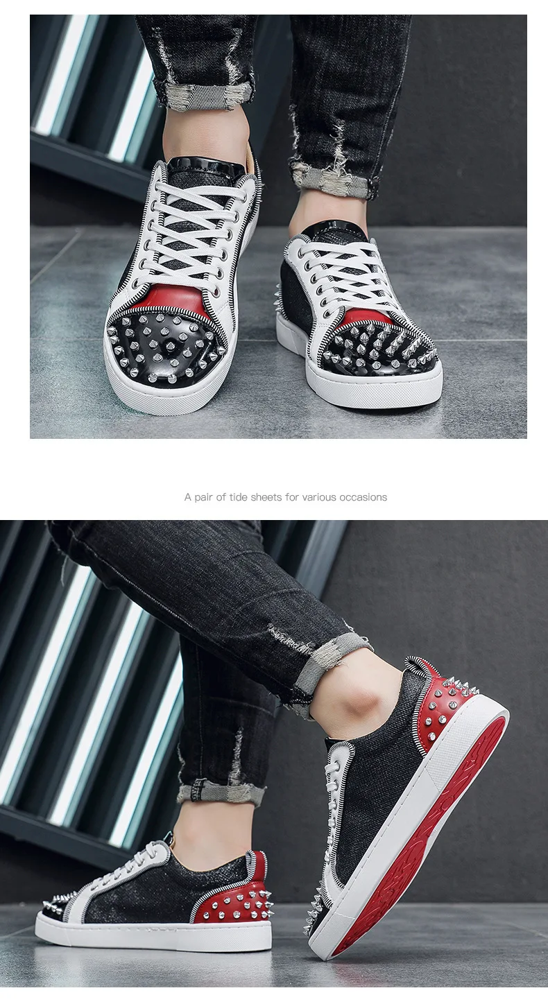 New Fashion Silver Trainers Glitter Spiky Shoes Men Lace Up Sneakers Low Top Shoes Red Sole Man Designer Sneaker With Spikes