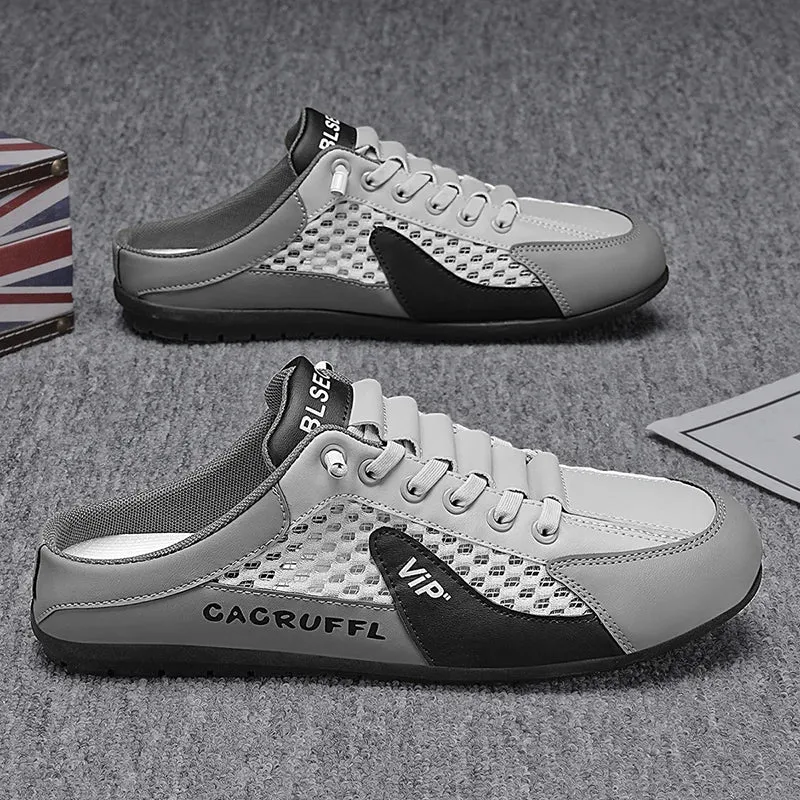 Summer Breathable Backless Men's Mules! Mesh Splicing Trendy Shoes, Slip - on Lazy Shoes Casual Shoes
