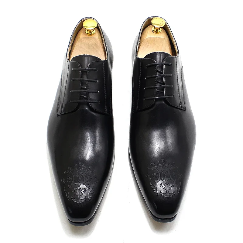 Classic Business Shoes Men Oxford Derby Genuine Leather Pointed Toe Fashion Lace Up High Quality Office Wedding Formal Shoe Male