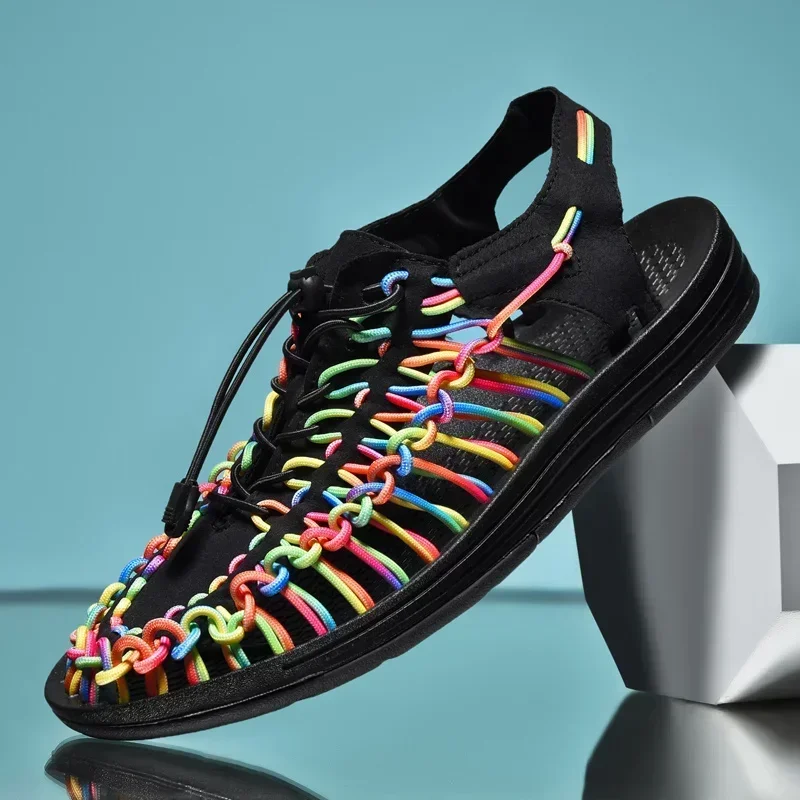 Breathable Casual Flat Sandals Outdoor Couples Sandals Size 48 Summer Men Sandals Women Slippers Weaving Design Beach Sandals