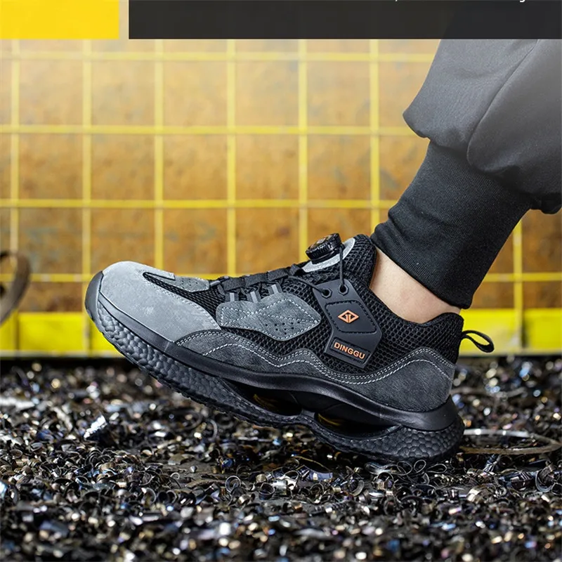 Fashion Male work safety shoes Rotating button Steel Toe shoes Work Sneakers Puncture-Proof Protective Shoes Security Boots Men