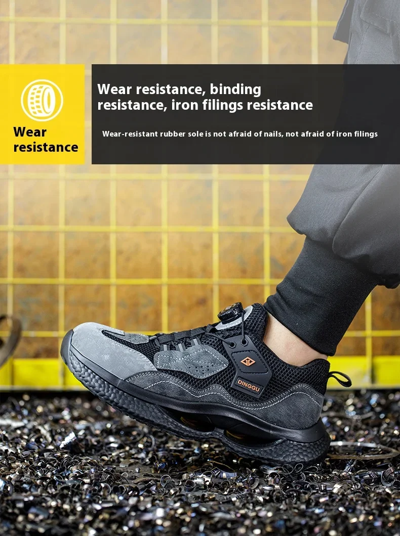 Fashion Male work safety shoes Rotating button Steel Toe shoes Work Sneakers Puncture-Proof Protective Shoes Security Boots Men