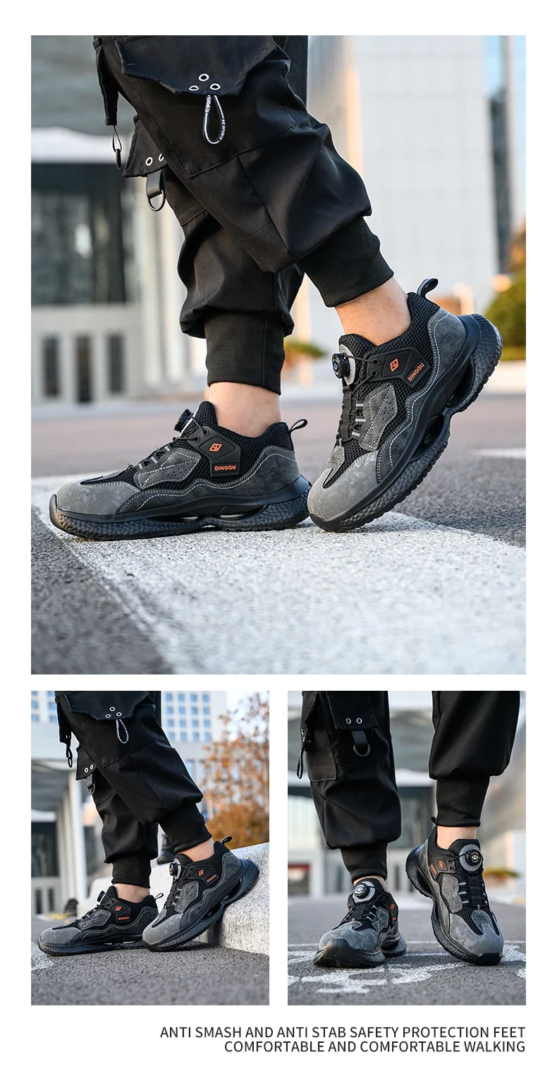 Fashion Male work safety shoes Rotating button Steel Toe shoes Work Sneakers Puncture-Proof Protective Shoes Security Boots Men