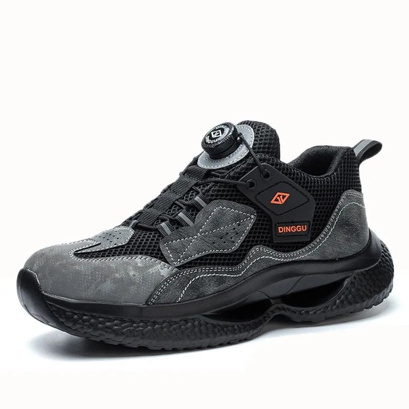 Fashion Male work safety shoes Rotating button Steel Toe shoes Work Sneakers Puncture-Proof Protective Shoes Security Boots Men