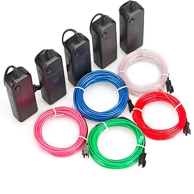 1m 3m 5m Glow EL Wire Neon Cable for Christmas Dance Party DIY Costumes Multicolor Illuminated Light AA Battery Lamp LED Strip
