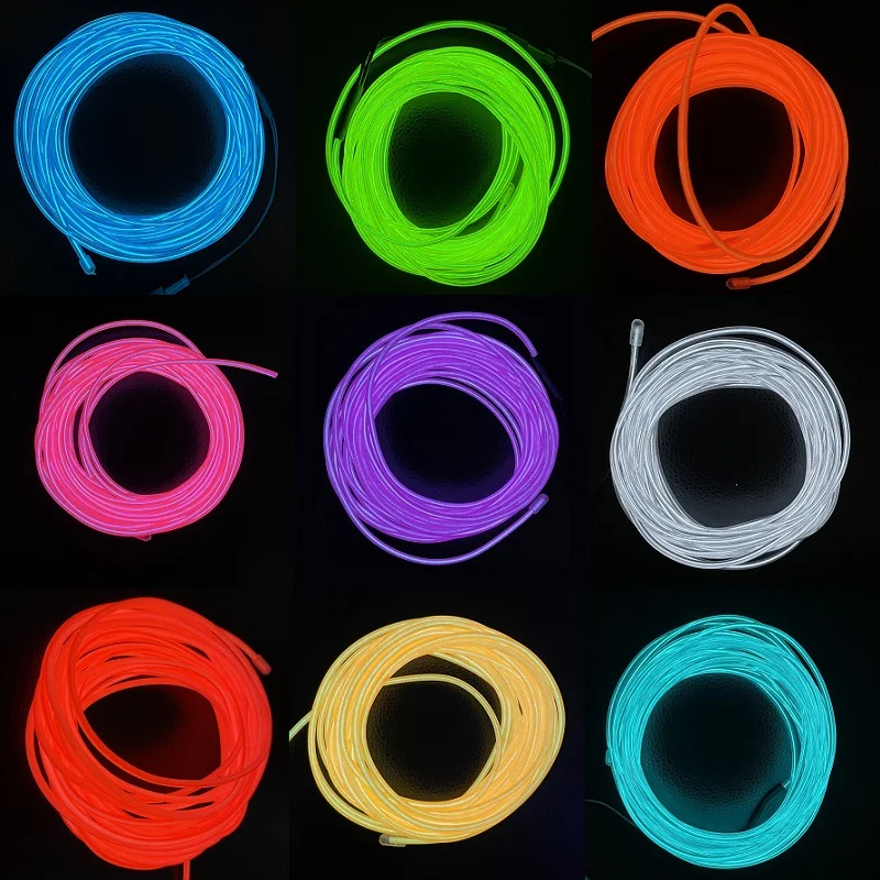 1m 3m 5m Glow EL Wire Neon Cable for Christmas Dance Party DIY Costumes Multicolor Illuminated Light AA Battery Lamp LED Strip