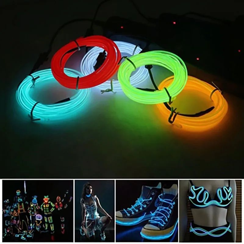1m 3m 5m Glow EL Wire Neon Cable for Christmas Dance Party DIY Costumes Multicolor Illuminated Light AA Battery Lamp LED Strip