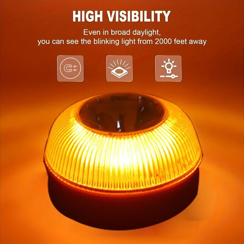V16 Car warning strobe light, ultra-bright LED, night safety flashing light, strong magnet suction roof light, warning light