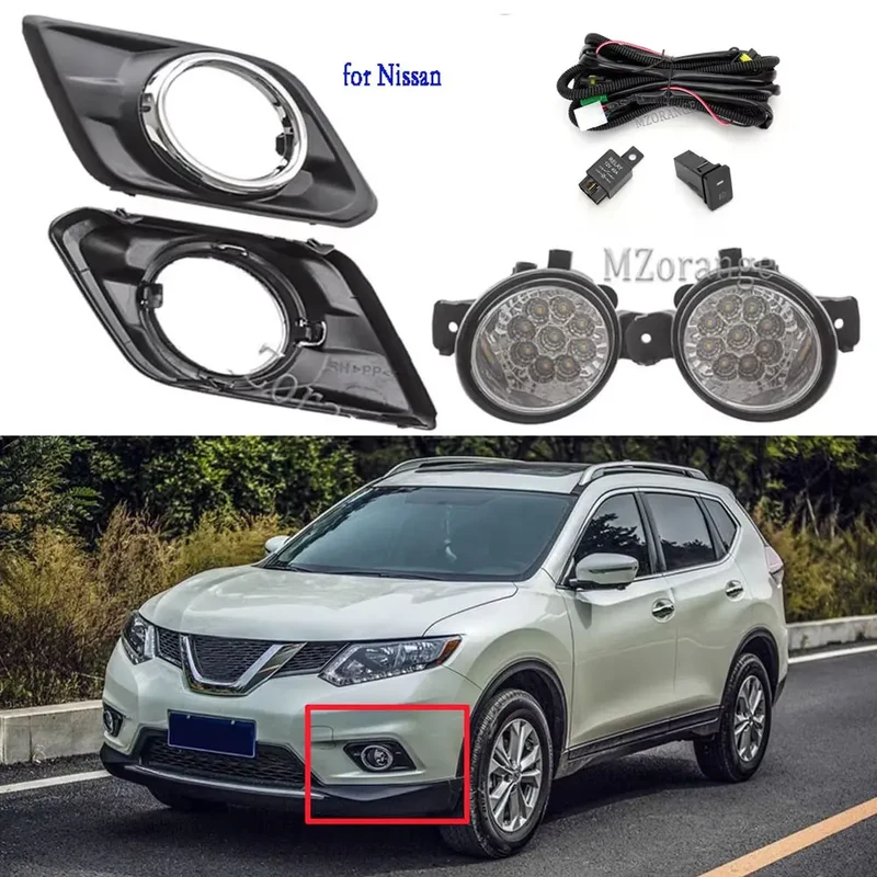 Fog Lights for Nissan X-trail T32 X trail Rogue 2014-2016 Headlight LED Fog Light Switch Harness Cover Grill Fog Lamp Assembly
