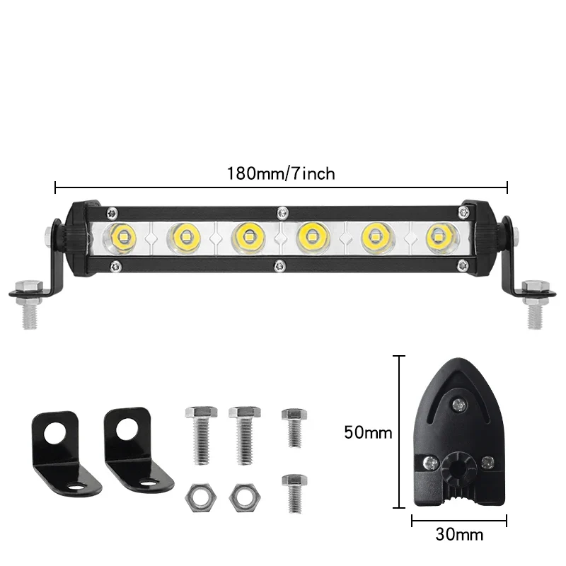 12-24V High Bright Universal Car Work Light 7inch 18w Work Light Bar LED Strip Lamp for Truck SUV Motorcycle Offroad Car