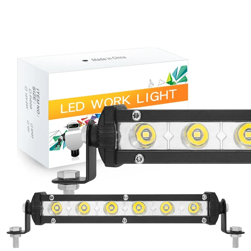 12-24V High Bright Universal Car Work Light 7inch 18w Work Light Bar LED Strip Lamp for Truck SUV Motorcycle Offroad Car