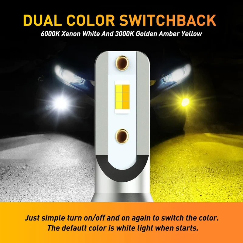 AUXITO 2Pcs L6 LED H8 H11 Yellow White Fog Light Dual Color 3000K 6000K Canbus DRL Daytime Running Light Bulb Fog Lamp 12V CSP