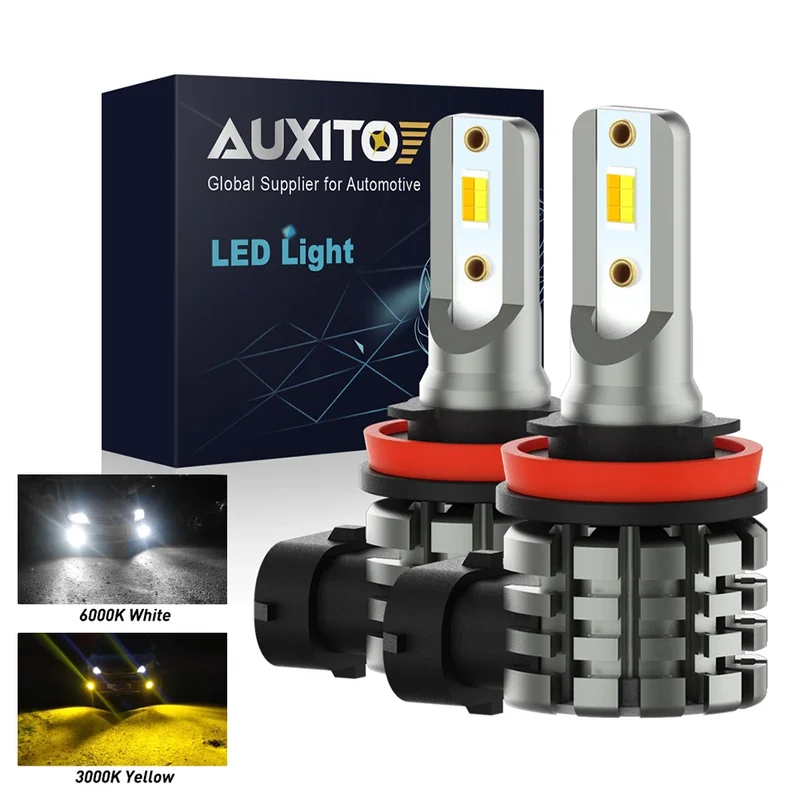 AUXITO 2Pcs L6 LED H8 H11 Yellow White Fog Light Dual Color 3000K 6000K Canbus DRL Daytime Running Light Bulb Fog Lamp 12V CSP