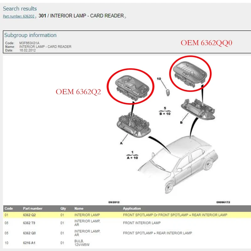 Suitable for Peugeot 207 3008 301 307 308 408 5008 Citroen C4 Picasso Generation C-elysee INTERIOR LAMP FRONT or REAR SPOTLAMP