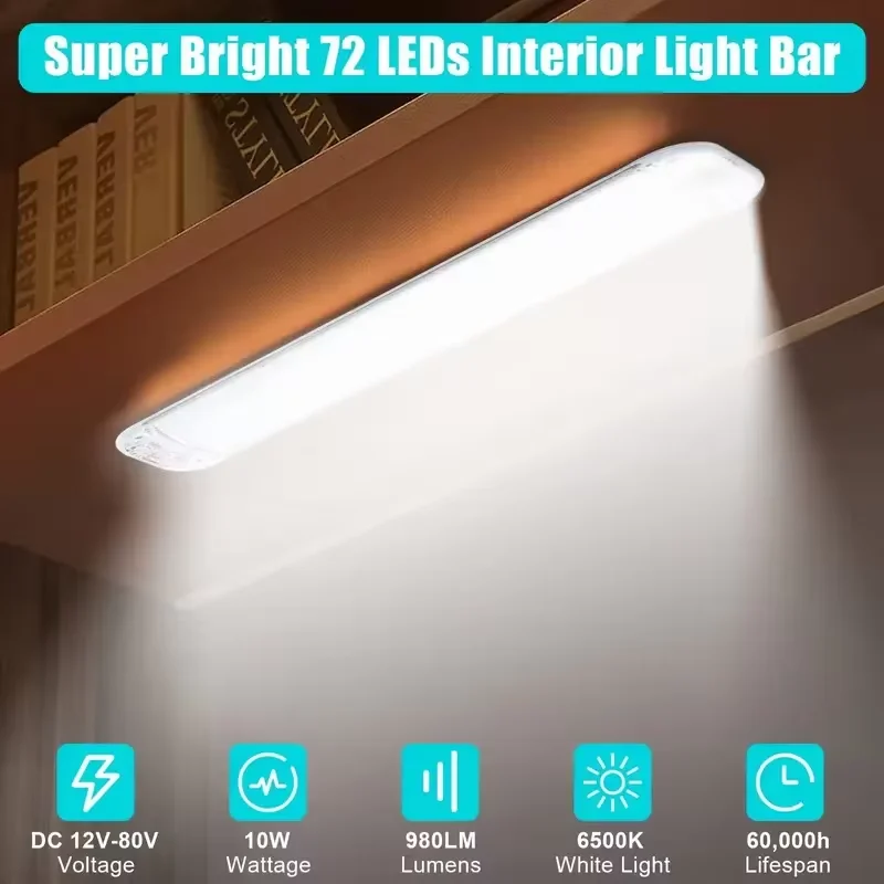 72LED 12V-80V Car Interior Light High Bright Cabin Dome Roof Ceiling Lamp Car Interior Reading Light For Trucks Campers Boats RV