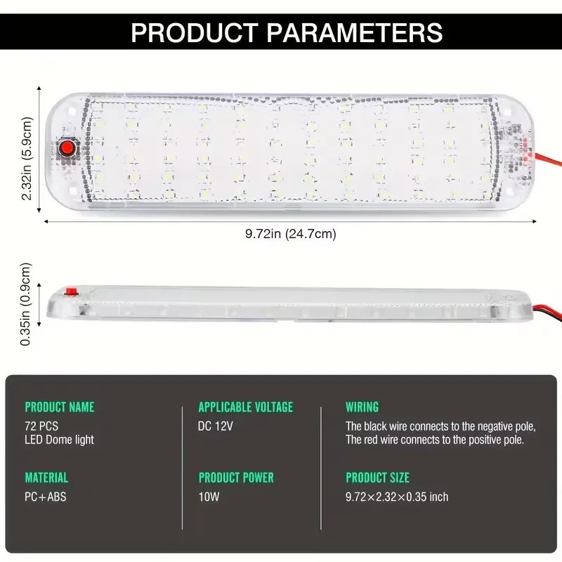 72LED 12V-80V Car Interior Light High Bright Cabin Dome Roof Ceiling Lamp Car Interior Reading Light For Trucks Campers Boats RV