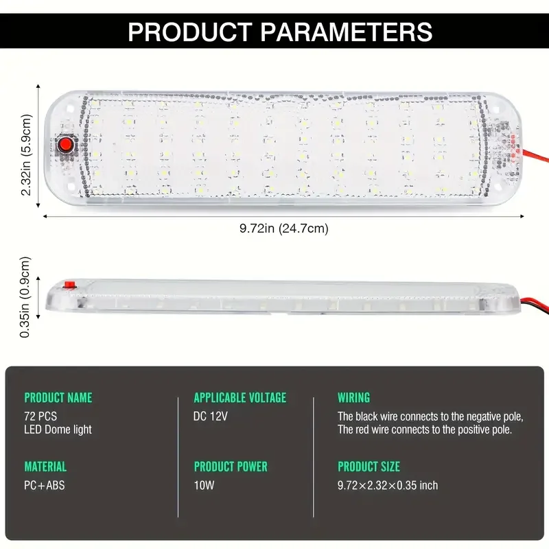 72LED 12V-80V Car Interior Light High Bright Cabin Dome Roof Ceiling Lamp Car Interior Reading Light For Trucks Campers Boats RV