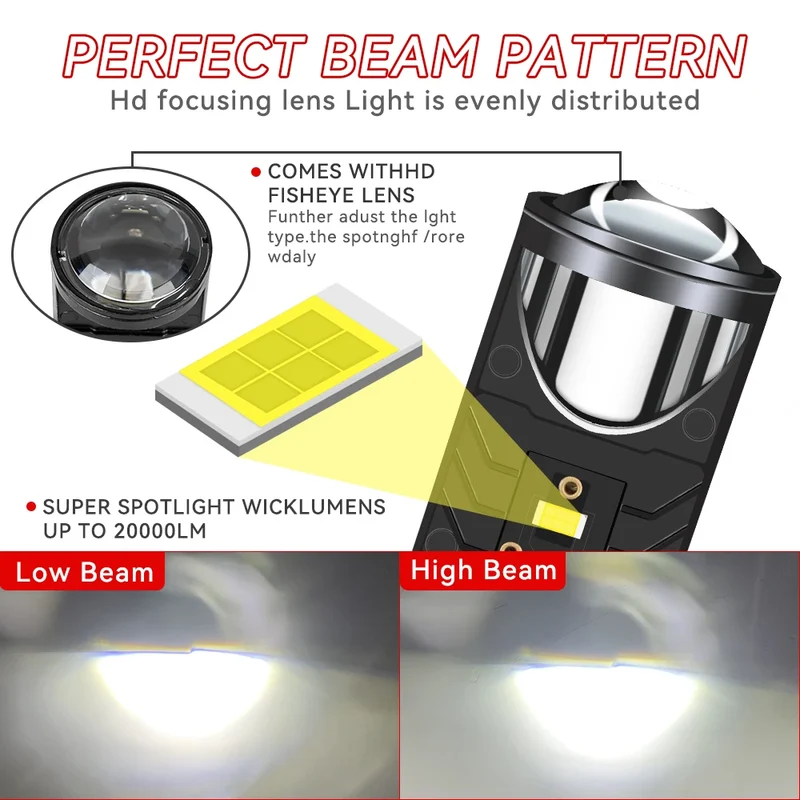 H4 LED Projector Headlight Y6 Projector Lens with Fan Cooling 90W Automobile Hi Lo Beam Bulb 12V