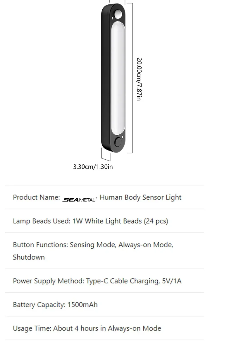 SEAMETAL Car Trunk Sensor Light USB Rechargeable Automatic Induction Light Bar Magnetic Sensing Lamp for Car Floor Trunk Hood