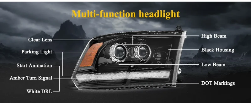 1pcs Full LED Headlight Fit for 2009-2018 Dodge Ram 1500 2500 3500 Sequential Turn Signal&DRL Headlights
