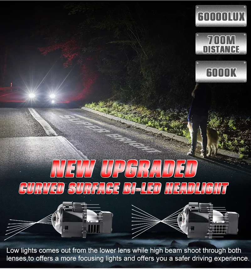 Bi LED Projector Lenses 3 Inch For Hella Headlight Hyperboloid Dual Lens High Beam Laser 6000K Auto Lamp Car Light Retrofit Kit