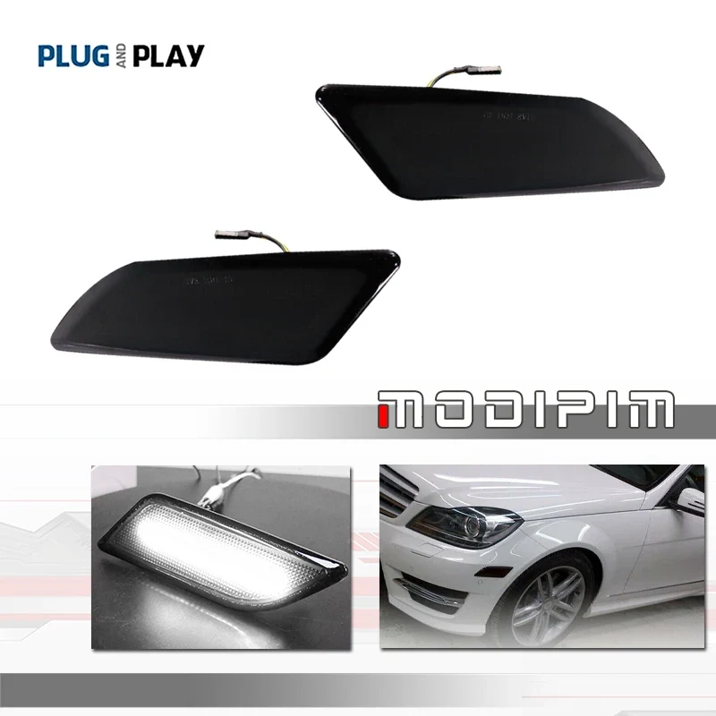 Amber/White LED Car Front Bumper Side Marker Turn Signal Lights For 2012-2014 Mercedes Benz W204 LCI C250 C300 C350 Sedan/Coupe