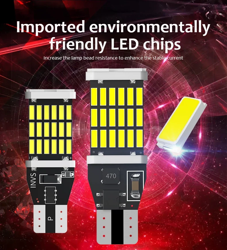 2PCS Canbus T15 W16W WY16W LED Bulbs 4014 45SMD For Auto Bcakup Reverse Lamp Car Tail Brake Bulbs No Error 6000K White Red Amber