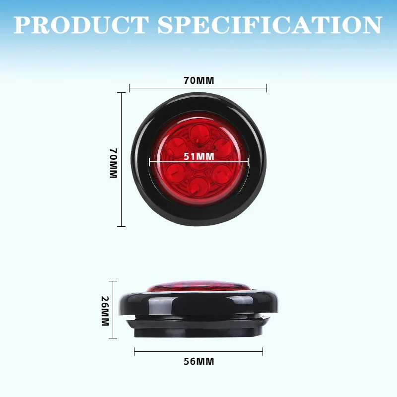2inch Round led Side Marker Lights Truck Side Lights 12V Trailer Lorry Clearance Lights Rear tali stop lamp Yellow Red White