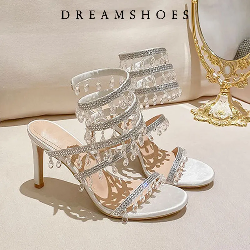 Spring/Summer New Water Diamond Jewel Wrist Wrapped Snake-shaped High Heel Sandals Sexy Large Size Shoe Girl Women Sandals