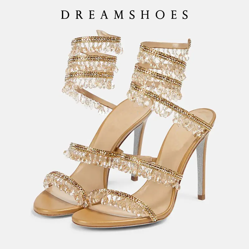 Spring/Summer New Water Diamond Jewel Wrist Wrapped Snake-shaped High Heel Sandals Sexy Large Size Shoe Girl Women Sandals