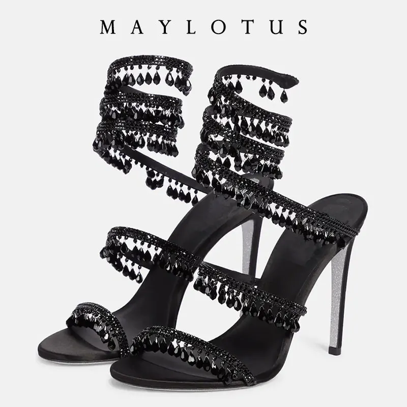 Spring/Summer New Water Diamond Jewel Wrist Wrapped Snake-shaped High Heel Sandals Sexy Large Size Shoe Girl Women Sandals
