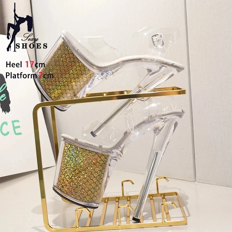 New Pattern Superior Quality Super High Heel Ladies Shoes High Heel Ladies Shoes 17CM/7inches Crystal Thin Heels Sandals Wedding