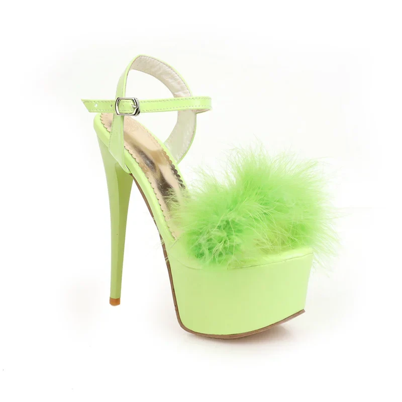 Gladiator Sandals Women Summer Platform High Heels Wedding Party Shoes Sexy Pink Red Blue Feather Dance Shoes Female Large Size