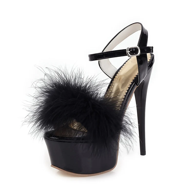 Gladiator Sandals Women Summer Platform High Heels Wedding Party Shoes Sexy Pink Red Blue Feather Dance Shoes Female Large Size