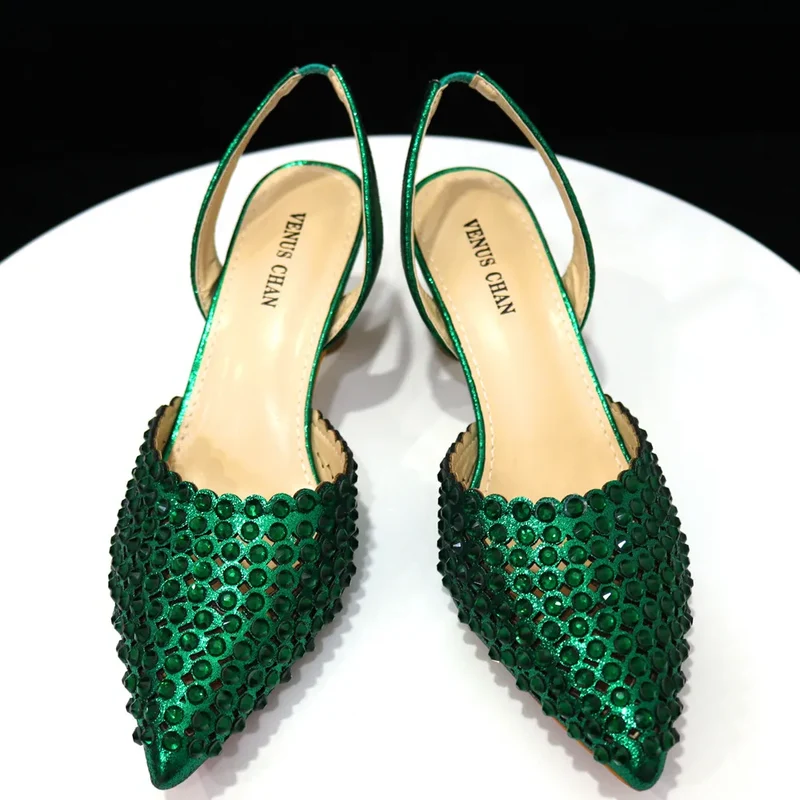 Venus Chan 2023 New INS High-Heeled Pointed Toe Wedding Shoes Colorful Full Diamond Design Shoe and Bag Set for Nigeria Party