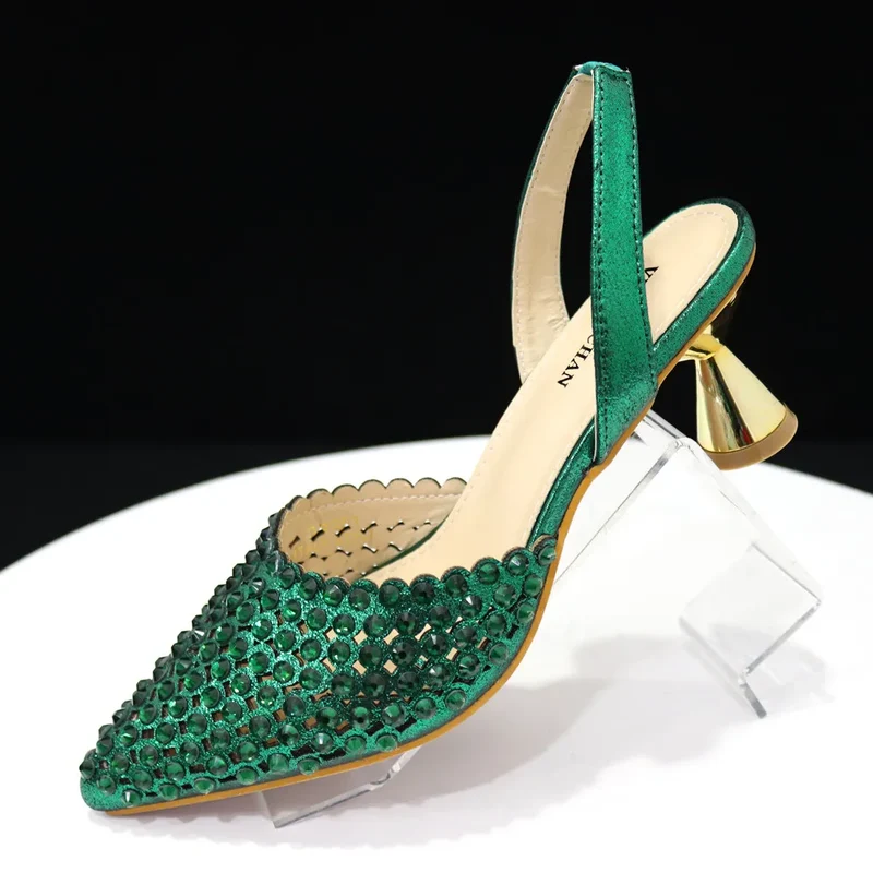 Venus Chan 2023 New INS High-Heeled Pointed Toe Wedding Shoes Colorful Full Diamond Design Shoe and Bag Set for Nigeria Party