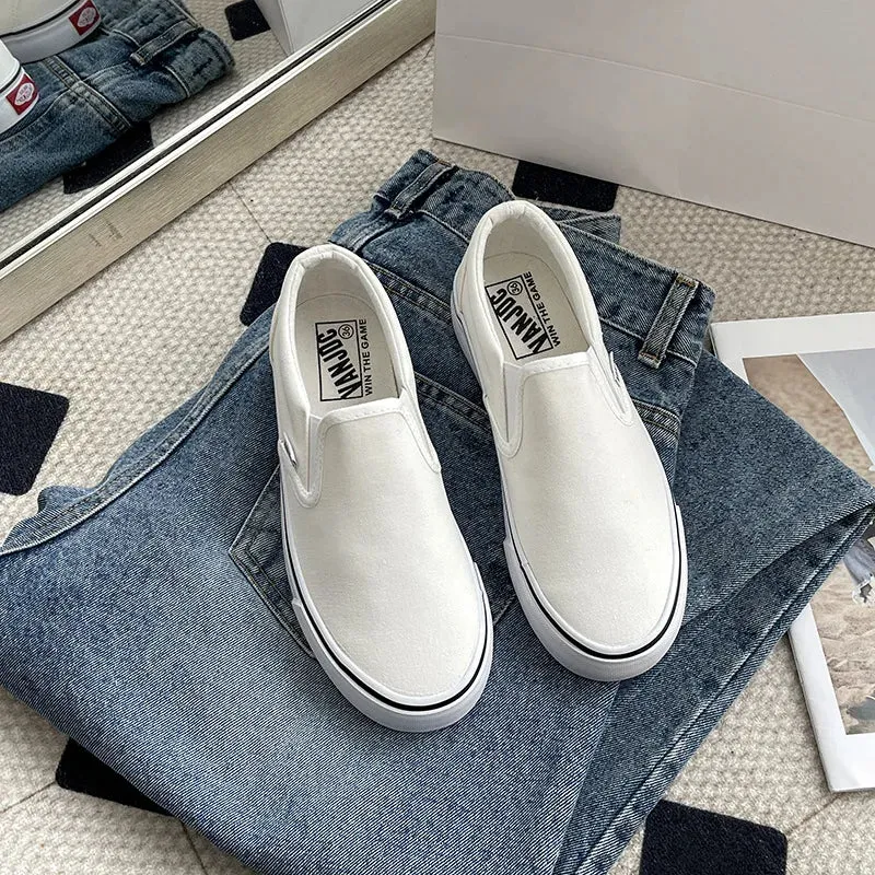 Women's Slip-On Canvas Shoes Summer 2026 Korean Style Student Flat Rubber Sole Wear-Resistant Low Cut Flat Heel Street Fashion