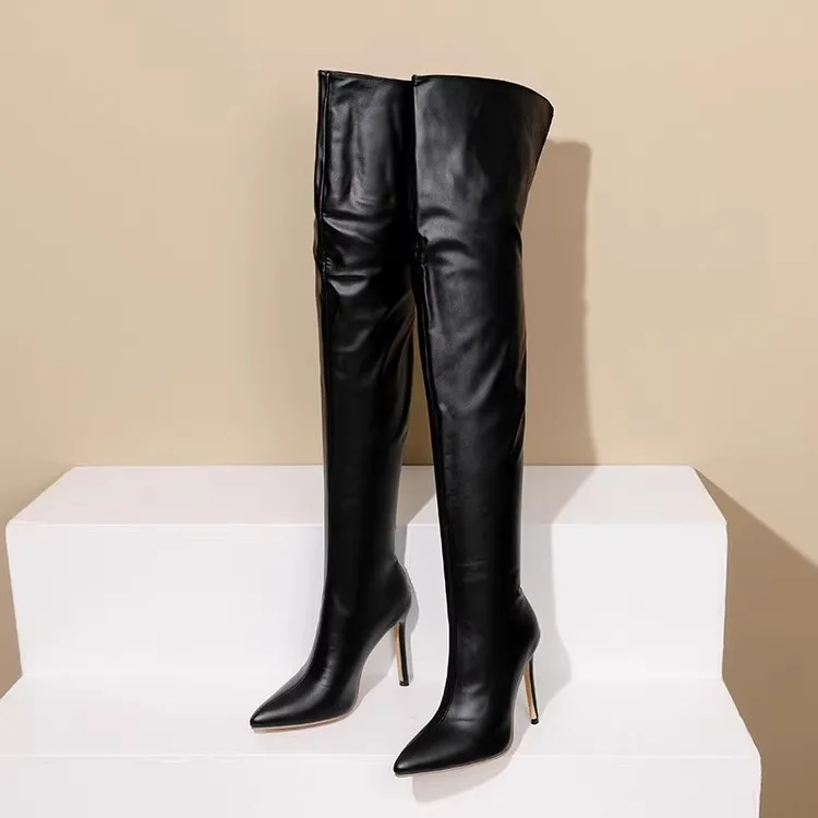 Size 34-48 White Boots For Woman Spring Autumn Stiletto Heels Back Zipper Pointed Toe Thigh Boots Over Knee T Show Shoes 11CM